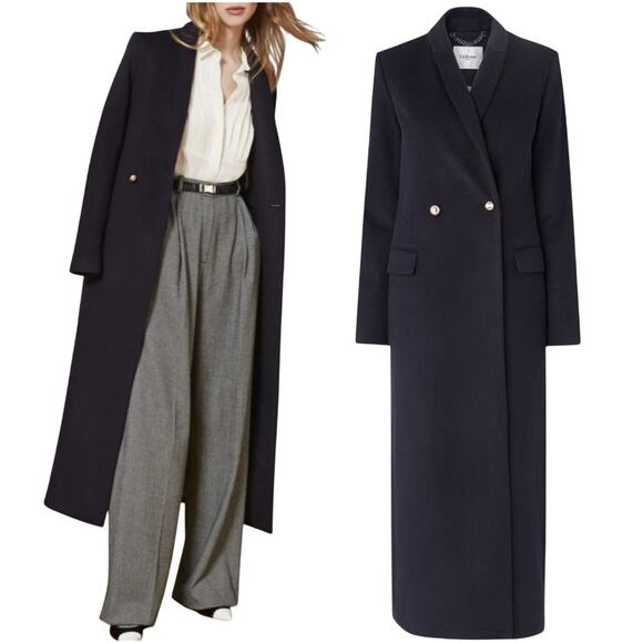LK Bennett Jackets & Blazers - LK Bennett Della Coat Long Double Breasted Wool Cashmere Navy Blue Womens 10